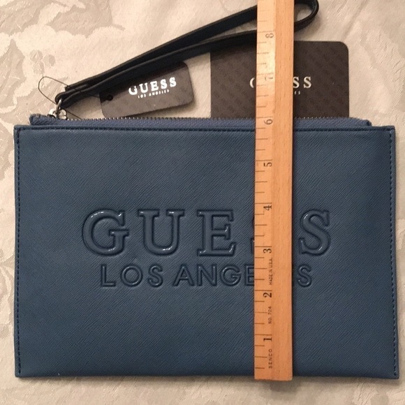 Brand New Guess Los Angeles Rodney SLG Zippered Denim Blue Wristlet - Picture 11 of 13